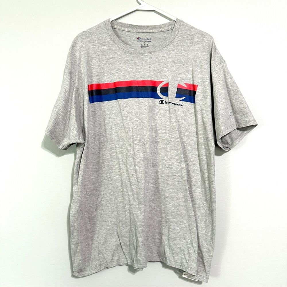 Champion men’s size XL gray short sleeved T-Shirt with stripes 607B4